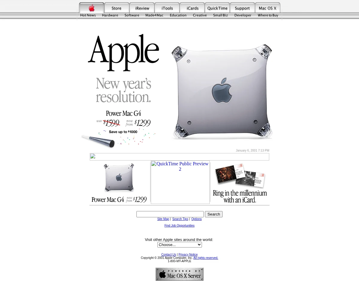 Apple, 2001 in the January 6, 2001 Wayback Machine capture